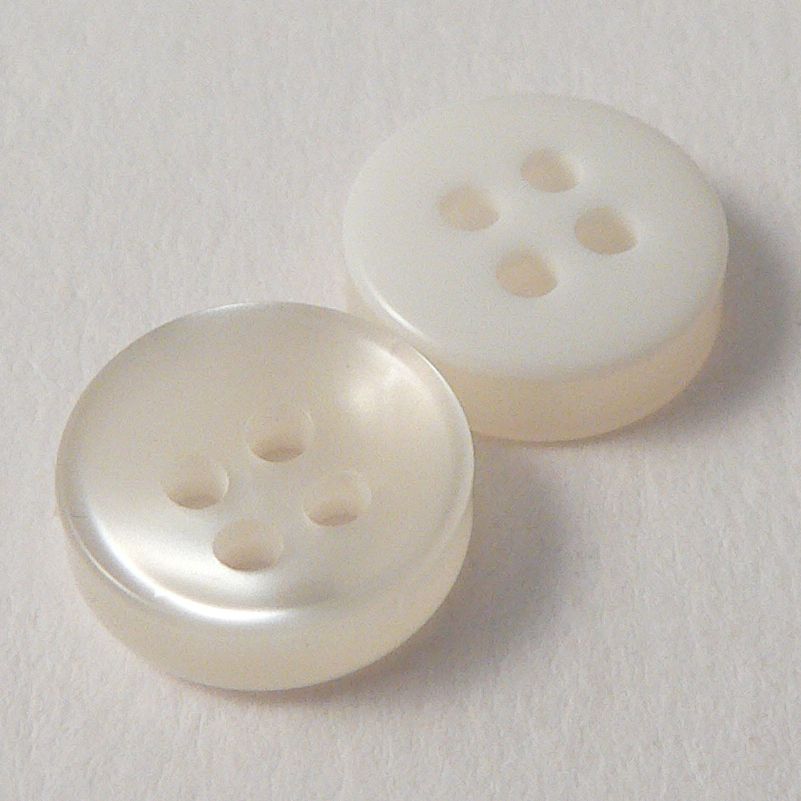10mm Pearly Clear & White Chunky Plastic Shirt 4 Hole Button - Totally  Buttons
