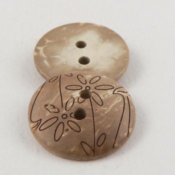 20mm Coconut Round Floral Domed 2 Hole Button