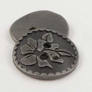23mm Pewter Wavy Floral Metal 2 Hole Button
