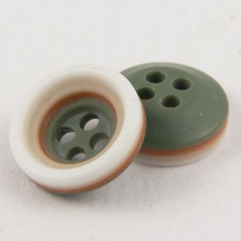 11mm Peach Beige Green & White Rubber 4 Hole Button
