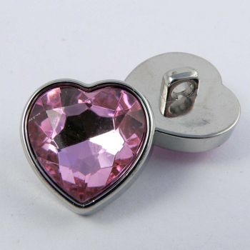 19mm Pink Crystal Heart Shank Button