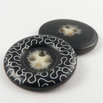 22mm Black Abstract Round 4 Hole Sewing Button