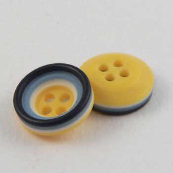 11mm White Blue & Mustard Rubber 4 Hole Button