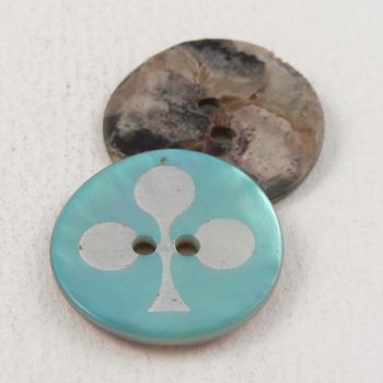 18mm Turquoise Agoya Shell Clover Leaf Design 2 Hole Button