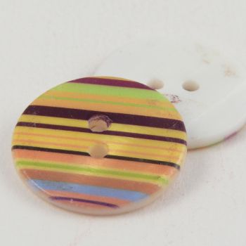 23mm Multicoloured Striped Round River Shell 2 Hole Button