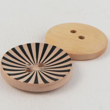 30mm Round Wooden Black Striped 2 Hole Button