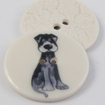 29mm Ceramic Black & White Dog 2 Hole Button