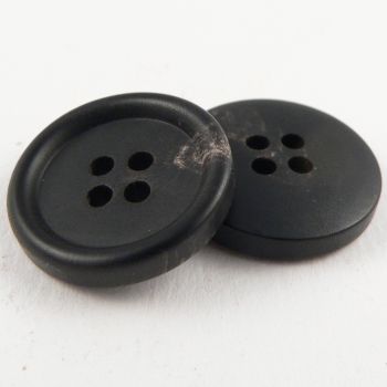 15mm Matt Black/Brown Round Horn 4 Hole Button