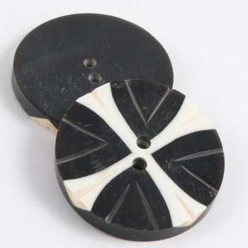 30mm Black Horn & White Bone Round 2 Hole Button