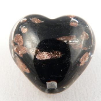 28mm  Black & Gold Heart Pendant Glass 1 Hole Button