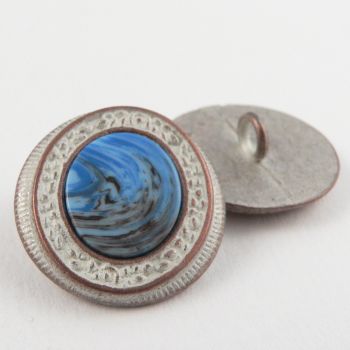 20mm Gold/White/Blue Metal Shank Button