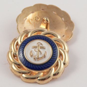 30mm Gold Metal & Enamel Anchor Coat Shank Button