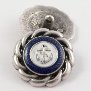 30mm Silver Metal & Enamel Anchor Coat Shank Button