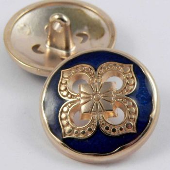 23mm Gold Metal & Navy Enamel Flower Shank Button