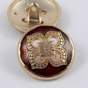 23mm Gold Metal & Rust Enamel Flower Shank Button