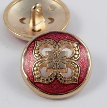 23mm Gold Metal & Pink Enamel Flower Shank Button