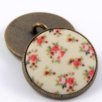 23mm Cream Floral Epoxy Insert Brass Metal Shank button