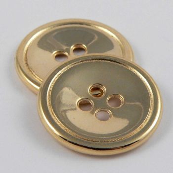 15mm Gold solid Metal 4 Hole rimmed button