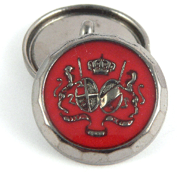 22.5mm  Red Enamel And Pewter Coat of Arms Metal Shank Suit Button