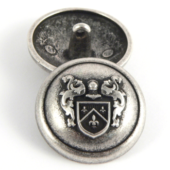 25mm Old Silver Domed Metal Shank Button With A Coat Of Arms