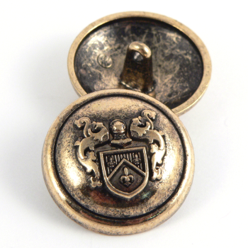 15mm Old Gold Domed Metal Shank Button With A Coat Of Arms