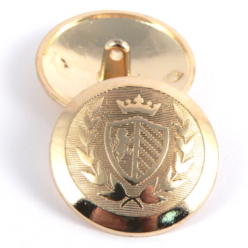 28mm Shiny Gold Slightly Domed Metal Shank Button With A Coat Of Arms