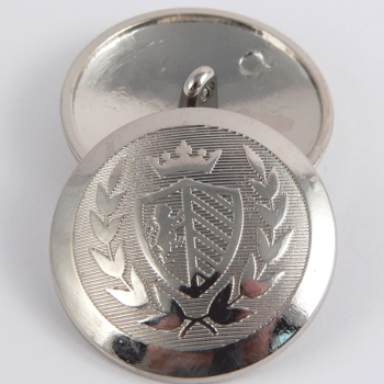 15mm Shiny Silver Slightly Domed Metal Shank Button With A Coat Of Arms