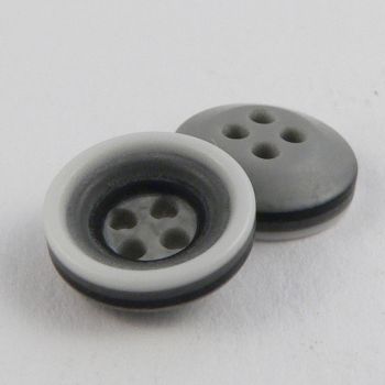 11mm White Black & Grey Rubber 4 Hole Button