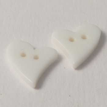 16mm  White Plastic Heart 2 Hole Button