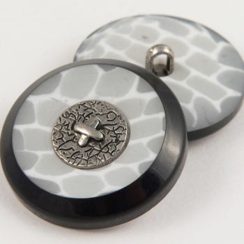 30mm Grey & Black Contemporary Shank Coat Button