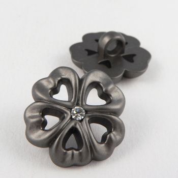 21mm Polyester Pewter/Diamante Flower Shank Button