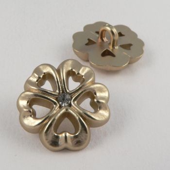 21mm Polyester Gold/Diamante Flower Shank Button