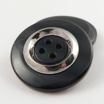 30mm Grey MOP Effect 4 Hole Coat Button With A Silver Ring