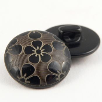 15mm Black Gold Floral Domed Shank Suit Button