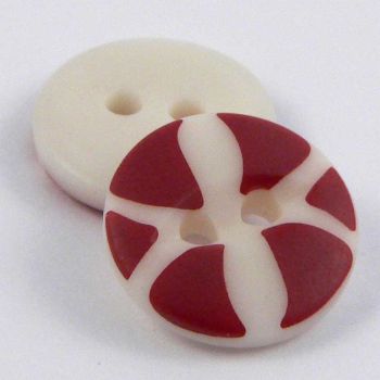 11mm Burgundy & Cream Abstract 2 Hole Shirt Button