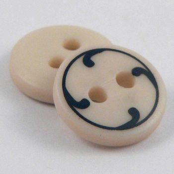 11mm Navy & Cream Ornate 2 Hole Shirt Button