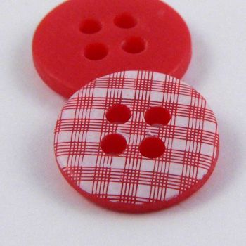 10mm White & Red Matt Checked 4 Hole Shirt Button