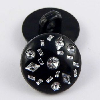 18mm Black & Silver Diamante Patterned Shank Button