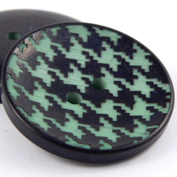 50mm Mint Green & Black Dog Tooth 2 Hole Coat Button