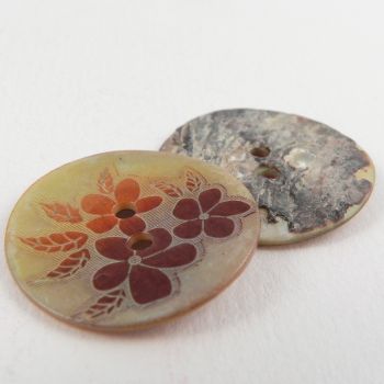 23mm Red & Orange Agoya Flower Shell 2 Hole Button