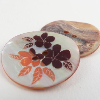 27mm Orange & Brown Shell Flower 2 Hole Button