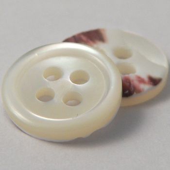 11mm MOP Natural/White Shell 4 Hole Button With Rim