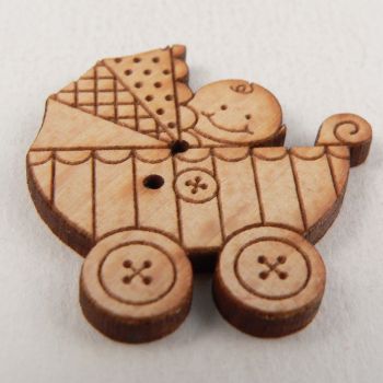 30mm Wooden Baby Boy in Cute Pram 2 Hole Button