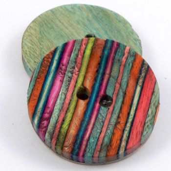 38mm Blue Pink Orange & Green Wood Round 2 Hole Button