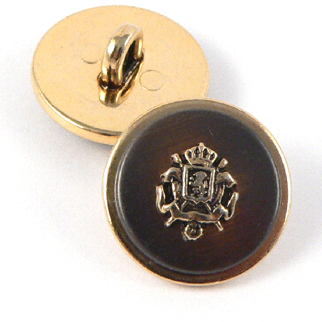 15mm Gold Crest and Copper Coat of Arms Metal Shank Suit Button