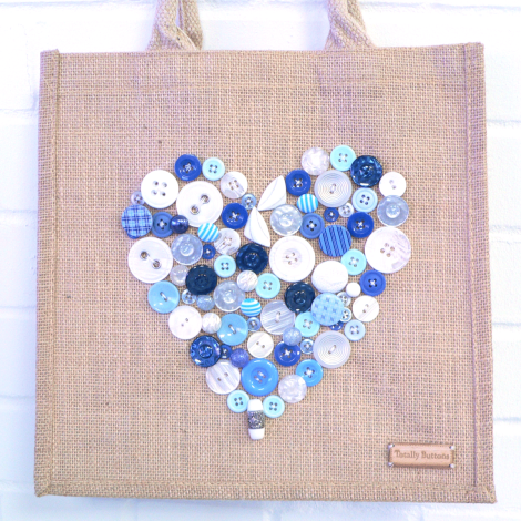 Make your Own Blue & White Button On Natural Bag Kit