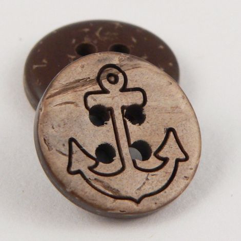 15mm Engraved Anchor Coconut 4 Hole Button