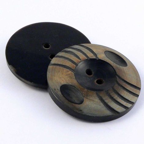 40mm Black/Brown Designer Round Horn 2 Hole Button