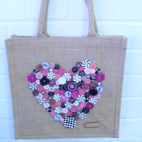 Make your Own Pink &  Black/White Button On Natural Bag Kit