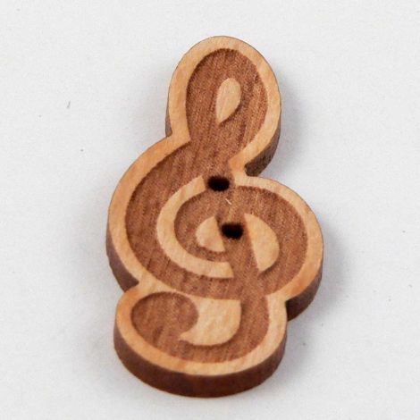 16mm Treble Clef Symbol Wood 2 Hole Button